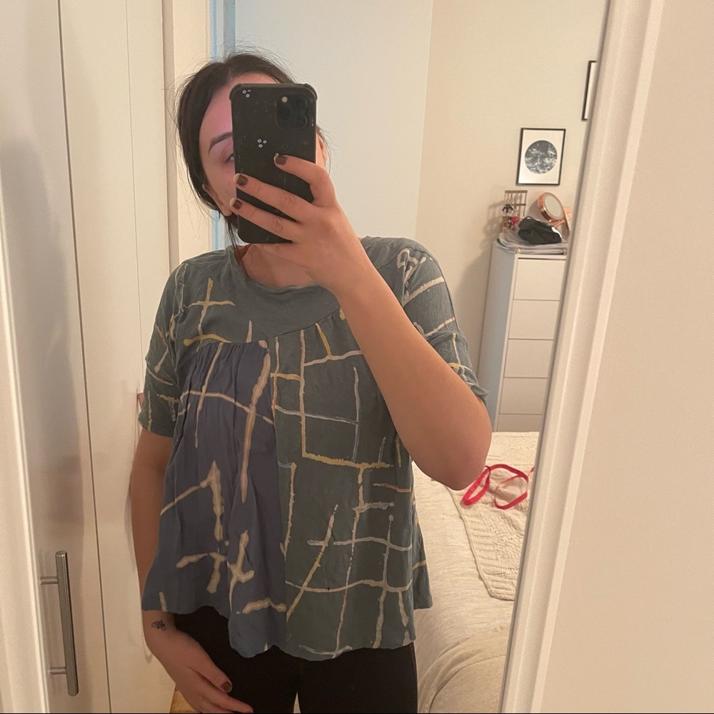 Anthropologie Blue Abstract Print Top